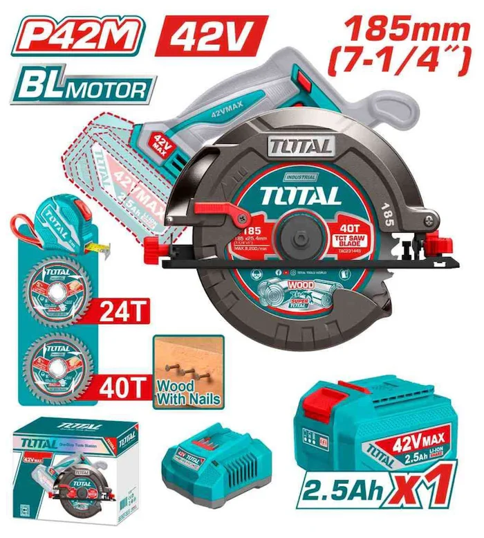 Total-42v-Cordless-circular-saw-TSLI4218511-Marvi_Sons Scie circulaire sans fil 42 V TSLI4218511 185 mm, moteur