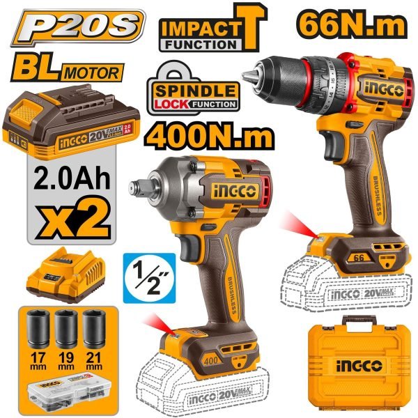 Pack 2 Machines Visseuse Brushless 66NM + Boulonneuse 20V