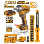Pack Boulonneuse 400NM Brushless 20v+10 Douilles+baladeuse