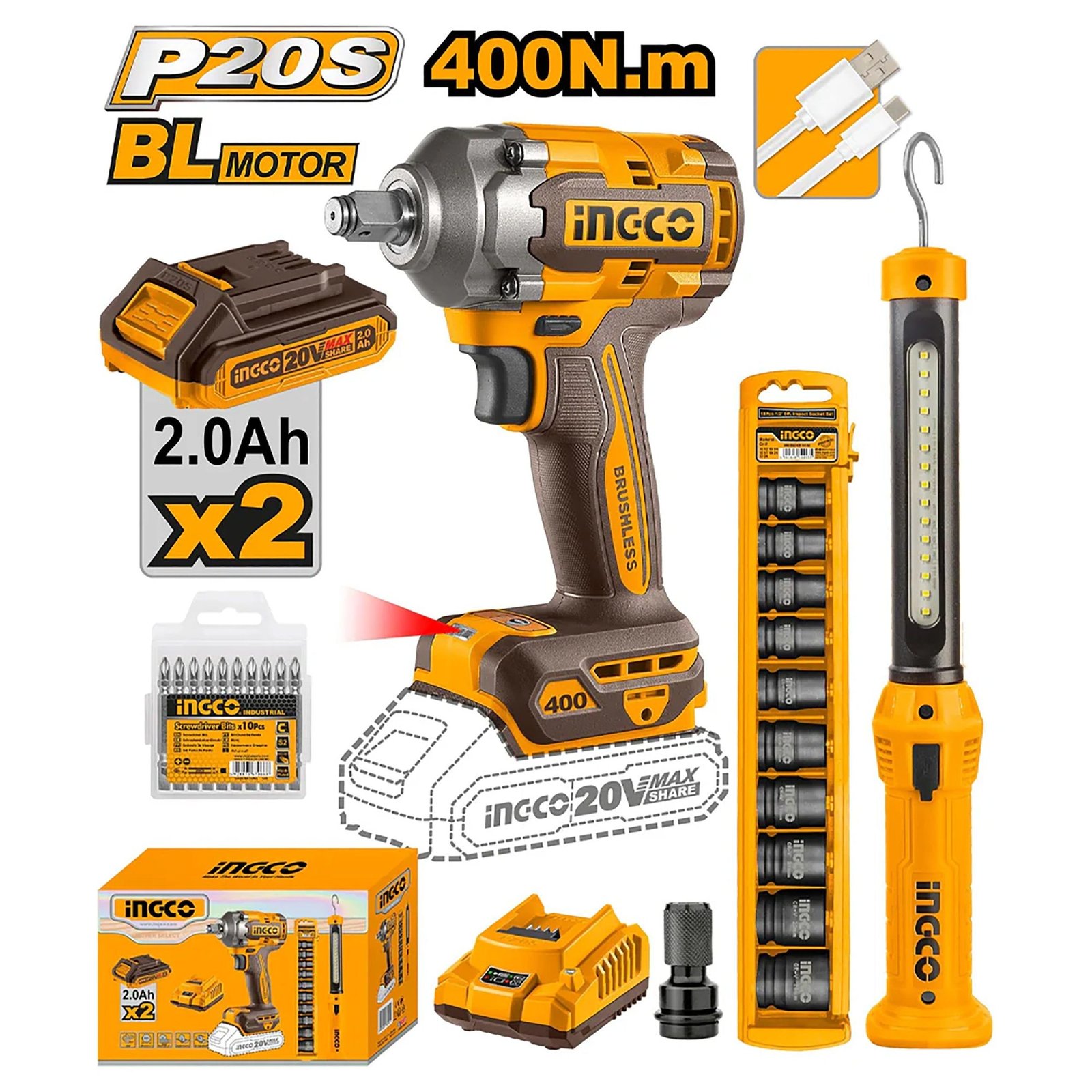 ginee_20250305091854168_1426943982-scaled-1 Pack Boulonneuse 400NM Brushless 20v+10 Douilles+baladeuse