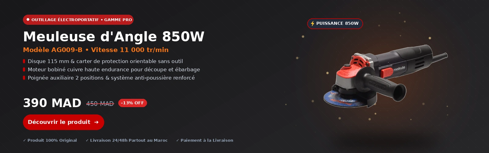 Meuleuse d angle professionnelle 850W disque 115mm