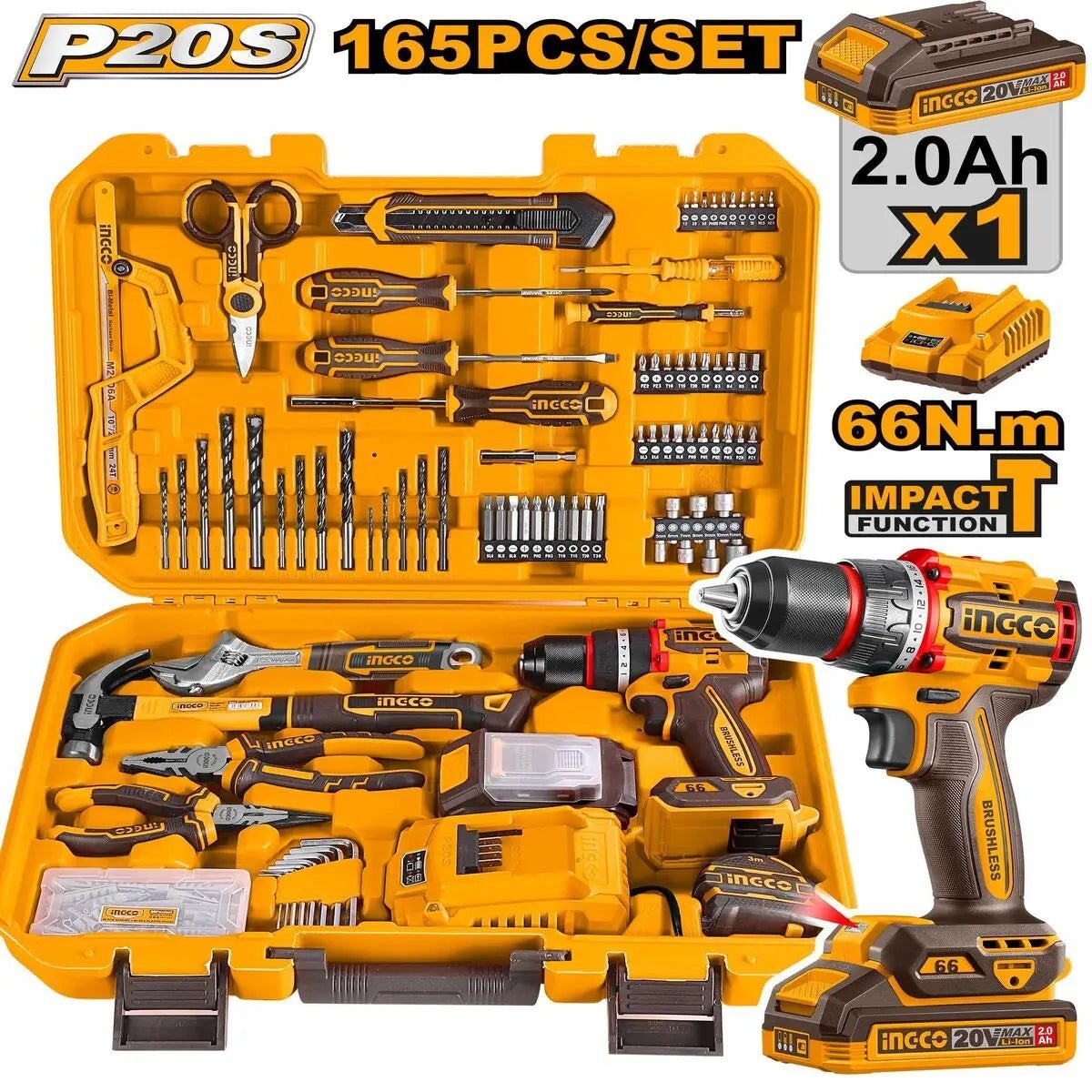 hkthp11651-Perceuse-a-percussion-lithium-ion-avec-165-outils-accessoires-et-mallette Coffret Perceuse 20v+164 Pieces