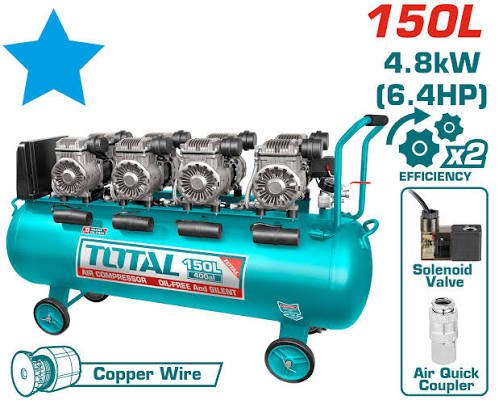Compresseur d’air 150 L sans huile 6,4 HP TCS4481508
