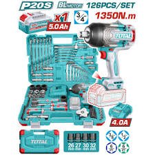 TOTAL THKTHP31262 – Coffret d’outils clé à chocs sans fil 20V 1350 Nm