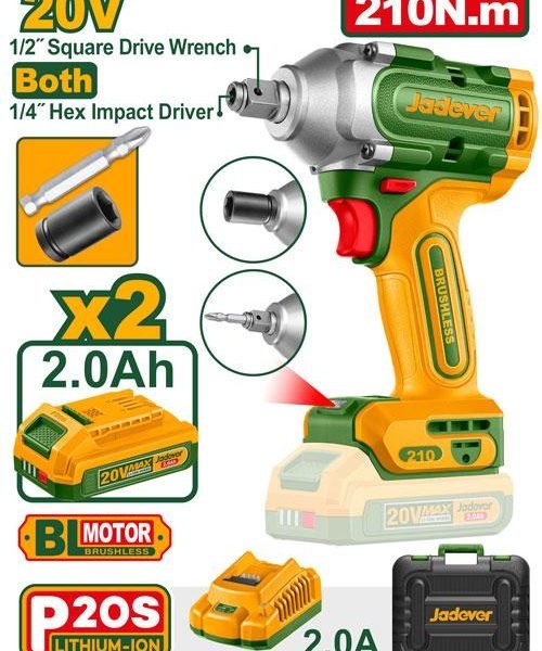 boulonneuse brushless 2en1/ 20 v et clé a choc 1/4 2batt +chargeur jadever