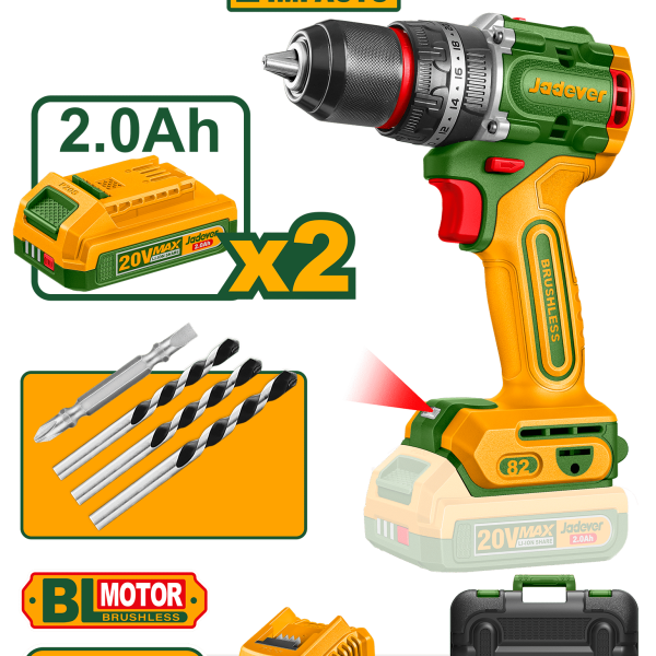 Perceuse à Percussion 20V 82N.m +2Batt 2,0Ah/Chargeur Jadever