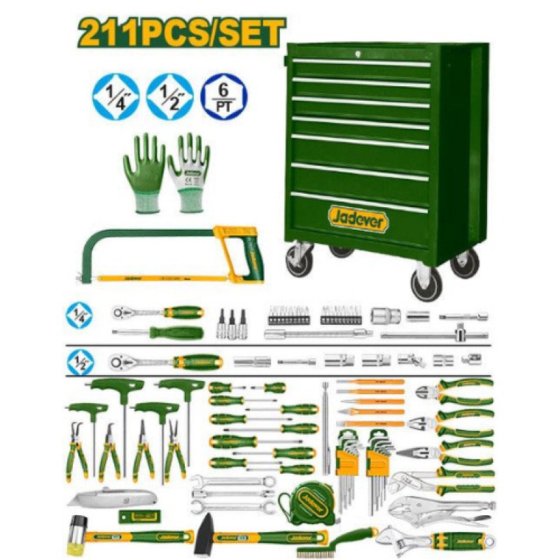 jdhs3211 Servante + Ensemble de 211 outils