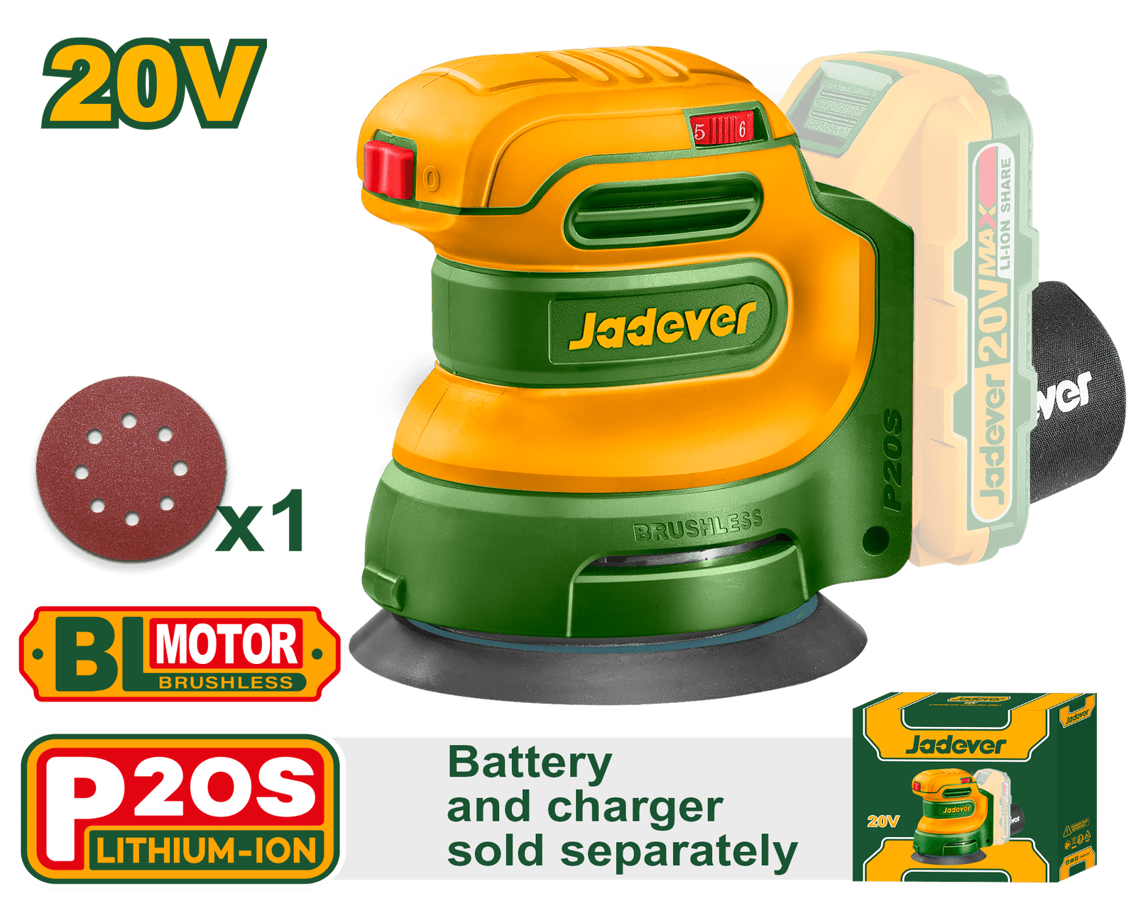 jdrap5030 Ponceuse Excentrique Brushless 20V Sans Batterie Sans Chargeur