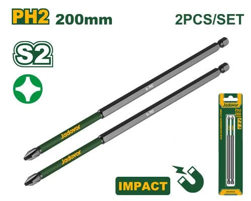 set 2 Embouts de tournevis à percussion ph2*200mm jadever