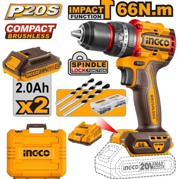 Perceuse Visseuse 20V 66NM 2 Batt Brushless