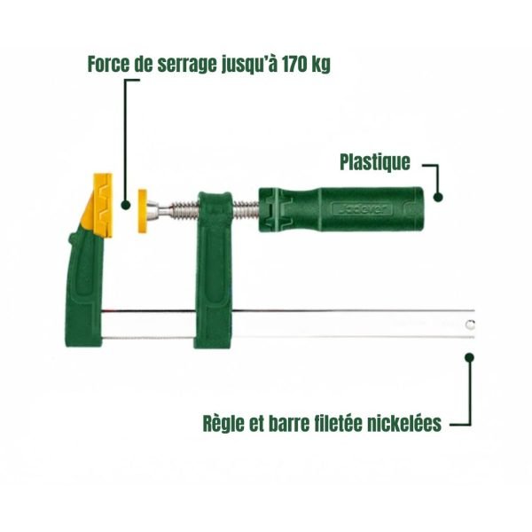 Pince en F 120×300mm avec poignée en plastique JDCP2121