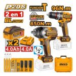 Pack Visseuse 96N.m +boulonneuse 850N.m 20V 4.0Ah / 2 Batteries