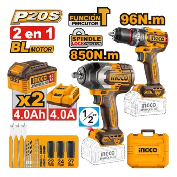 Pack Visseuse 96N.m +boulonneuse 850N.m 20V 4.0Ah / 2 Batteries